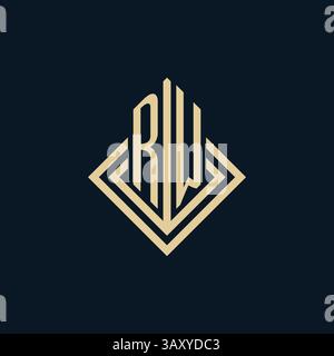 Initials RW logo rhombus lines shape style, luxury modern real estate logo design vector graphic Stock Vector