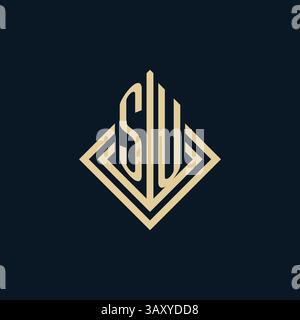 Initials SU logo rhombus lines shape style, luxury modern real estate logo design vector graphic Stock Vector