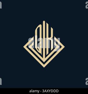 Initials QK logo rhombus lines shape style, luxury modern real estate logo design vector graphic Stock Vector