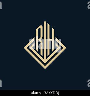 Initials RH logo rhombus lines shape style, luxury modern real estate logo design vector graphic Stock Vector