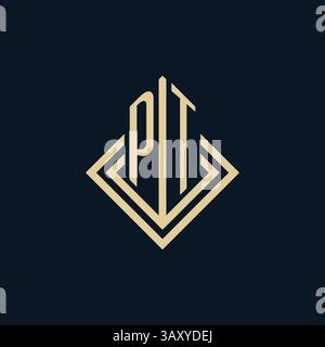 Initials PT logo rhombus lines shape style, luxury modern real estate logo design vector graphic Stock Vector