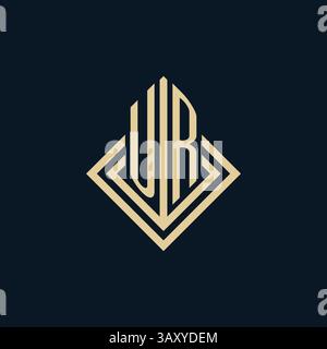 Initials UR logo rhombus lines shape style, luxury modern real estate logo design vector graphic Stock Vector