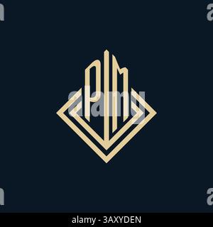 Initials PM logo rhombus lines shape style, luxury modern real estate logo design vector graphic Stock Vector