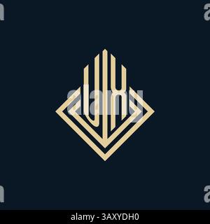 Initials UX logo rhombus lines shape style, luxury modern real estate logo design vector graphic Stock Vector