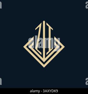 Initials ZI logo rhombus lines shape style, luxury modern real estate logo design vector graphic Stock Vector