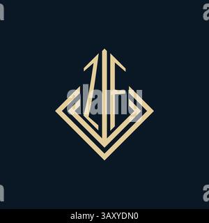 Initials ZF logo rhombus lines shape style, luxury modern real estate logo design vector graphic Stock Vector