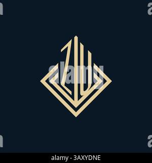 Initials ZU logo rhombus lines shape style, luxury modern real estate logo design vector graphic Stock Vector