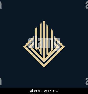 Initials WU logo rhombus lines shape style, luxury modern real estate logo design vector graphic Stock Vector
