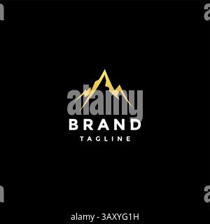 Top of the Golden Mountain Logo Design. Exclusive Gold Mountain Peak Logo Design. Stock Vector