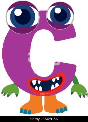 Colorful vector illustration of a monster-themed letter C with big eyes and vibrant colors Stock Vector