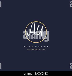 Initial letter AU logo monogram feminine style with circle line design ideas vector graphic Stock Vector