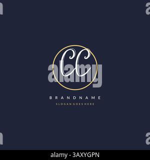 Initial letter CC logo monogram feminine style with circle line design ideas vector graphic Stock Vector