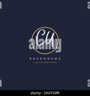 Initial letter CU logo monogram feminine style with circle line design ideas vector graphic Stock Vector