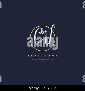 Initial letter CV logo monogram feminine style with circle line design ideas vector graphic Stock Vector