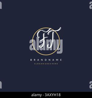 Initial letter FT logo monogram feminine style with circle line design ideas vector graphic Stock Vector