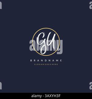 Initial letter GU logo monogram feminine style with circle line design ideas vector graphic Stock Vector