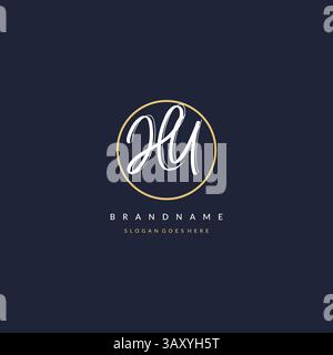 Initial letter HU logo monogram feminine style with circle line design ideas vector graphic Stock Vector