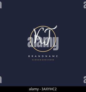 Initial letter KT logo monogram feminine style with circle line design ideas vector graphic Stock Vector