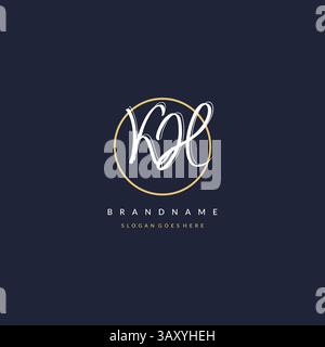 Initial letter KH logo monogram feminine style with circle line design ideas vector graphic Stock Vector