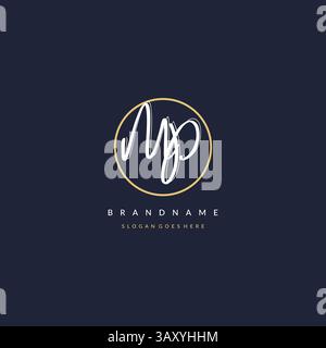 Initial letter MP logo monogram feminine style with circle line design ideas vector graphic Stock Vector