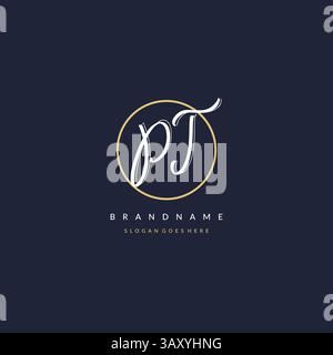 Initial letter PT logo monogram feminine style with circle line design ideas vector graphic Stock Vector