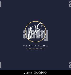 Initial letter PE logo monogram feminine style with circle line design ideas vector graphic Stock Vector