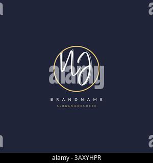 Initial letter NJ logo monogram feminine style with circle line design ideas vector graphic Stock Vector