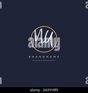 Initial letter NU logo monogram feminine style with circle line design ideas vector graphic Stock Vector
