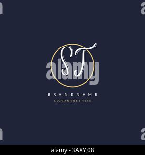 Initial letter ST logo monogram feminine style with circle line design ideas vector graphic Stock Vector
