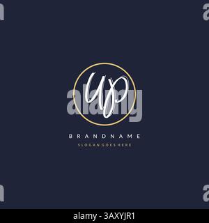 Initial letter UP logo monogram feminine style with circle line design ideas vector graphic Stock Vector