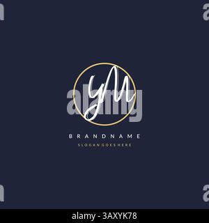 Initial letter YM logo monogram feminine style with circle line design ideas vector graphic Stock Vector