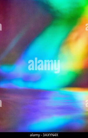 abstract colorful neon lights background, film grain added, selective focus Stock Photo