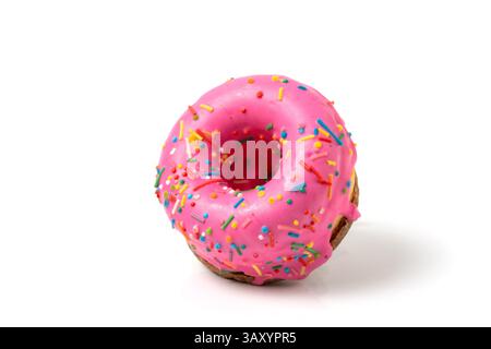 Pink donut isolated on white background. Sweet glazed donut Stock Photo