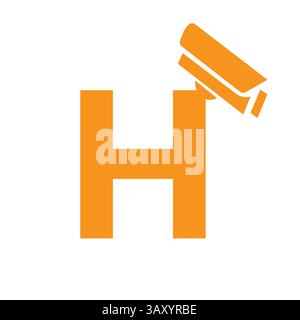 Initial Letter H Security Camera Icon, CC tv Symbol Vector Template Stock Vector