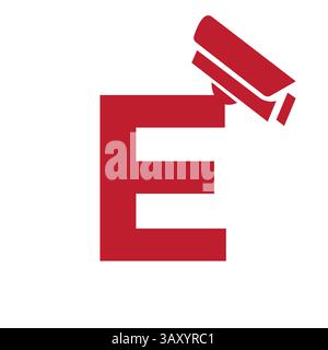 Initial Letter E Security Camera Icon, CC tv Symbol Vector Template Stock Vector