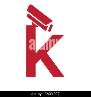 Initial Letter K Security Camera Icon, CC tv Symbol Vector Template Stock Vector