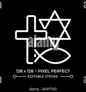 Freedom of belief and religion pixel perfect white line icon in negative space Stock Vector