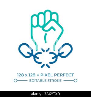 Freedom from slavery pixel perfect two color line icon Stock Vector
