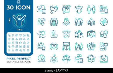 Human rights pixel perfect two color line icons set Stock Vector