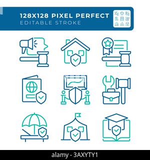 Human right protection pixel perfect two color line icons set pixel perfect Stock Vector