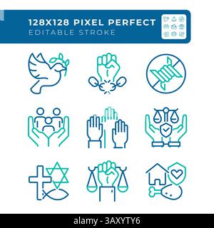 Basic human rights pixel perfect two color line icons set Stock Vector