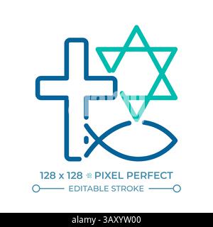 Freedom of belief and religion pixel perfect two color line icon Stock Vector