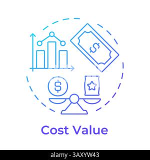 Cost value blue gradient concept icon Stock Vector