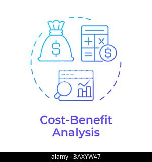 Cost benefit analysis blue gradient concept icon Stock Vector