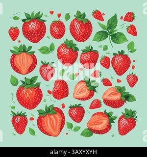 strawberry pattern on a white background. Stock Vector
