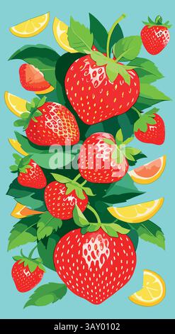 strawberry pattern on a white background. Stock Vector