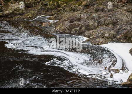 Patterns in a highland burn waterfall, near Loch Tummel, Perth and Kinross, Scotland Stock Photo