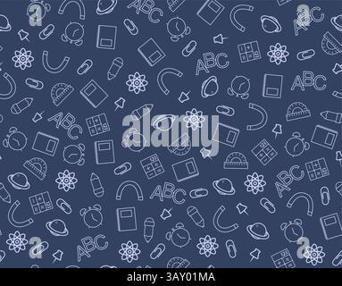 Back to school seamless pattern clipart design. School educational materials blue endless pattern clip art for wallpaper and certificate doodle Stock Vector