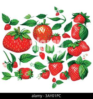 strawberry pattern on a white background. Stock Vector