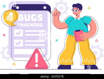 Bugs Tracking Tool Vector Illustration Featuring Mobile Phone Protection from Computer Viruses in a Website Security Flat Style Cartoon Background Stock Vector